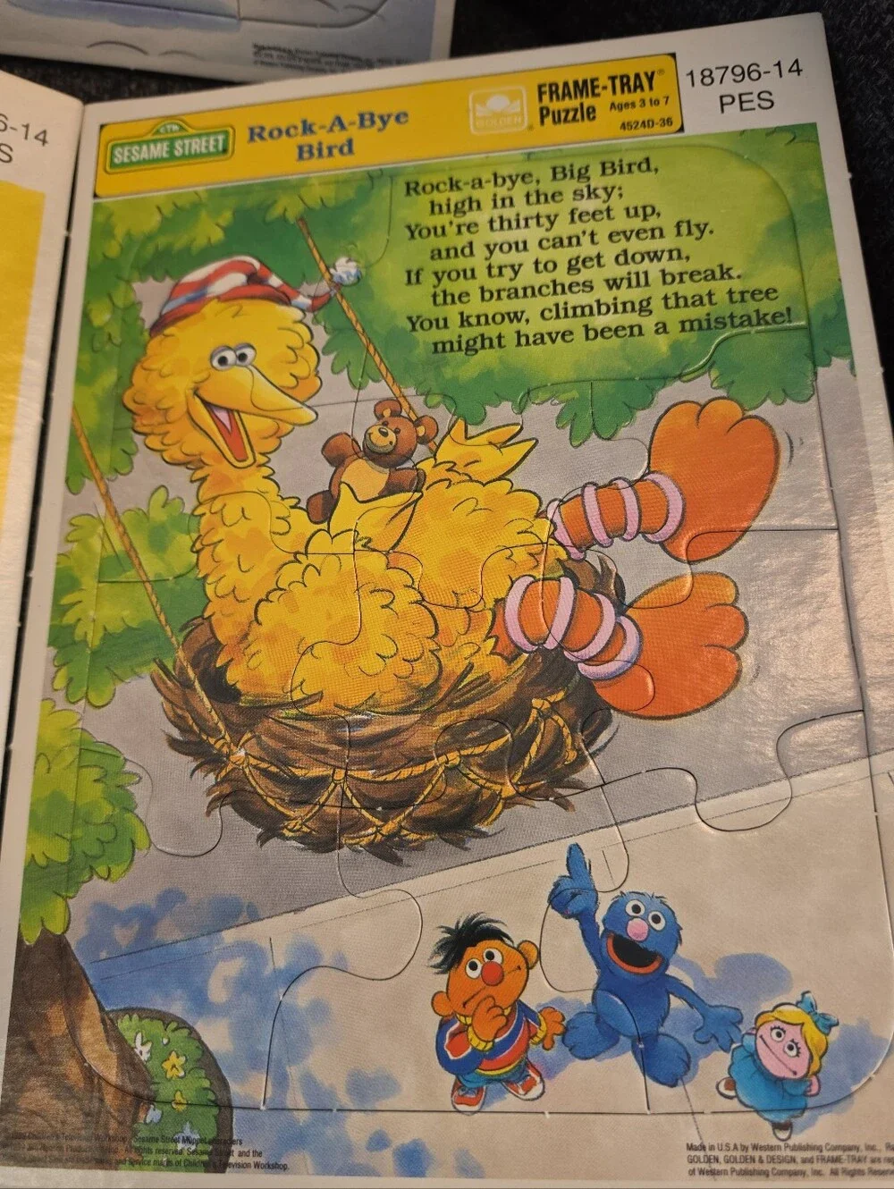 Lot 3 Vintage 1989 Golden Sesame Street Frame-Tray Puzzles Nursery Rhymes